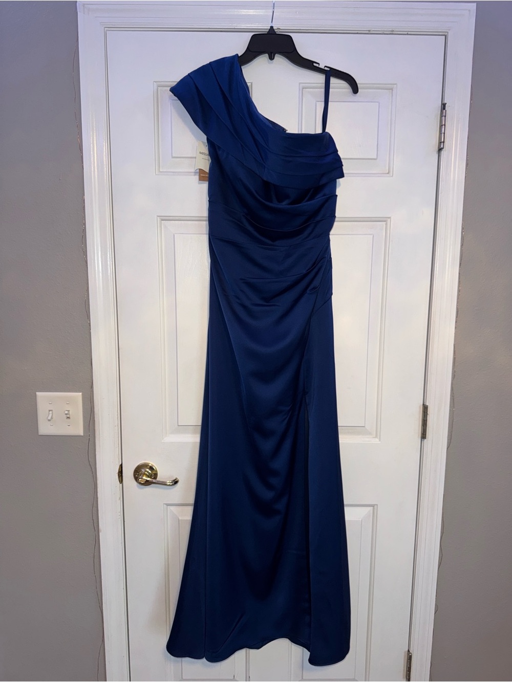 Asymmetric One-Shoulder Navy Formal Gown